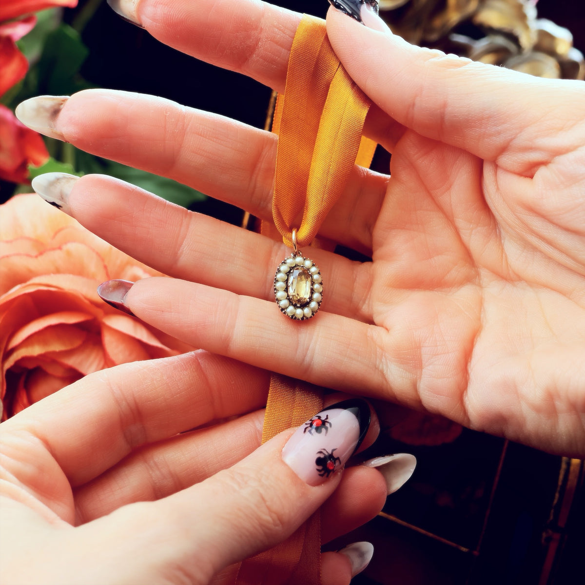 Antique Georgian Topaz & Seed Pearl Pendant