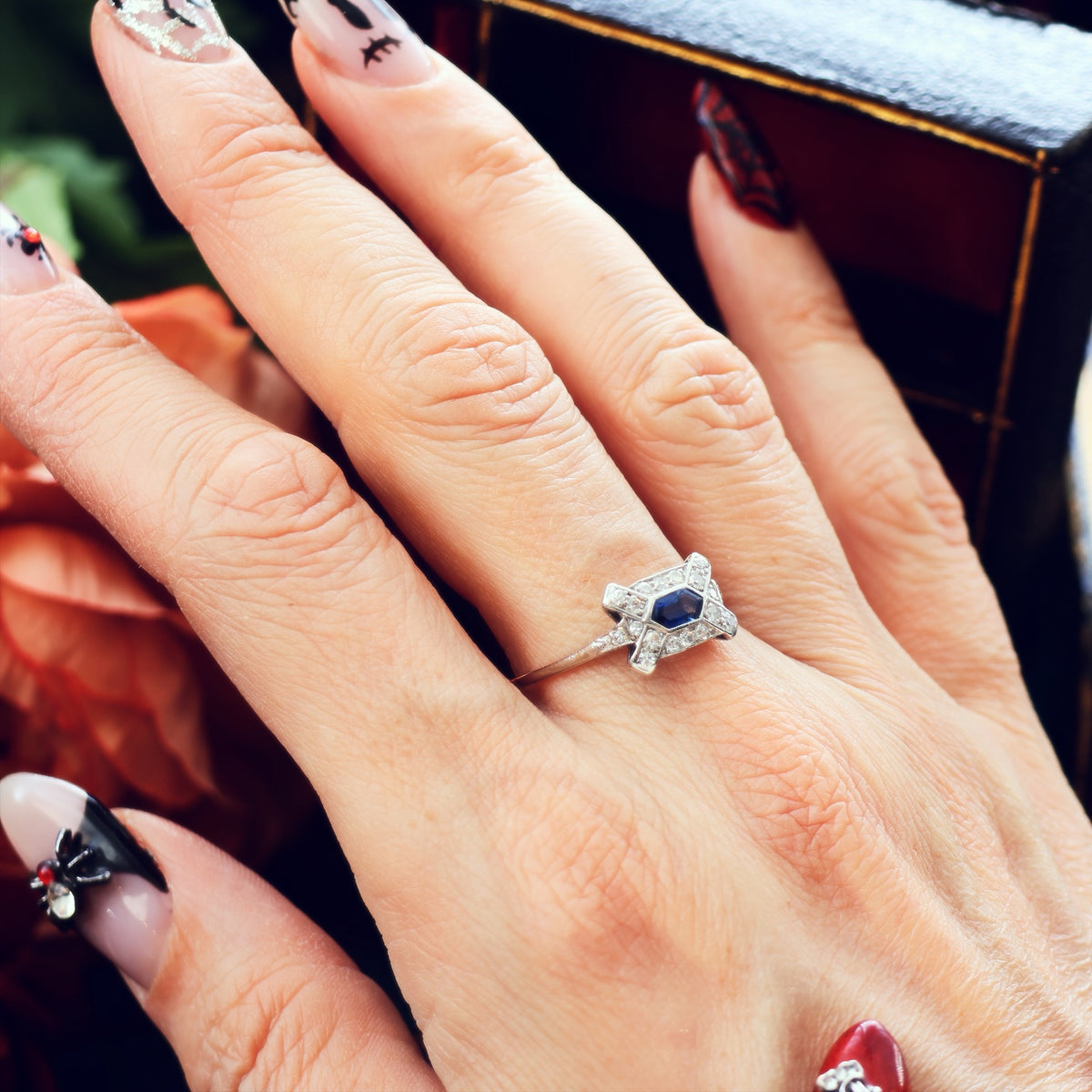 Unusual Hand Made Vintage Art Deco Sapphire & Diamond Ring