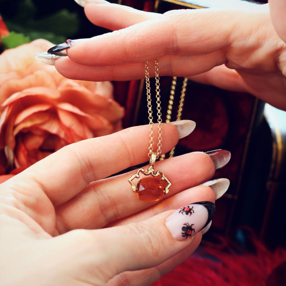Cute Antique Citrine Glass Spinner Fob
