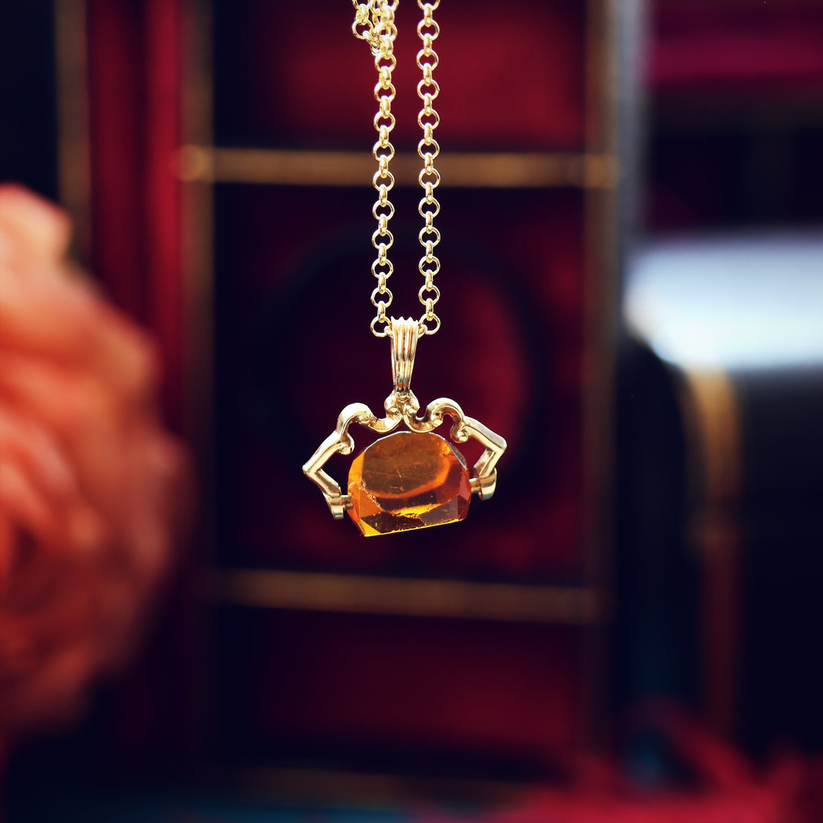Cute Antique Citrine Glass Spinner Fob