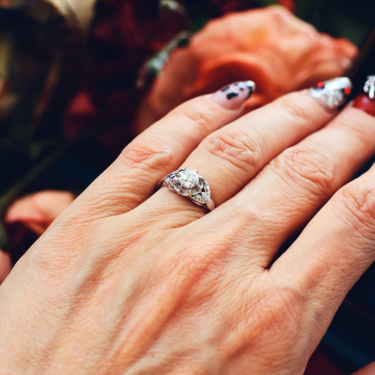 Vintage Recycled Hand Cut Diamond Engagement Ring