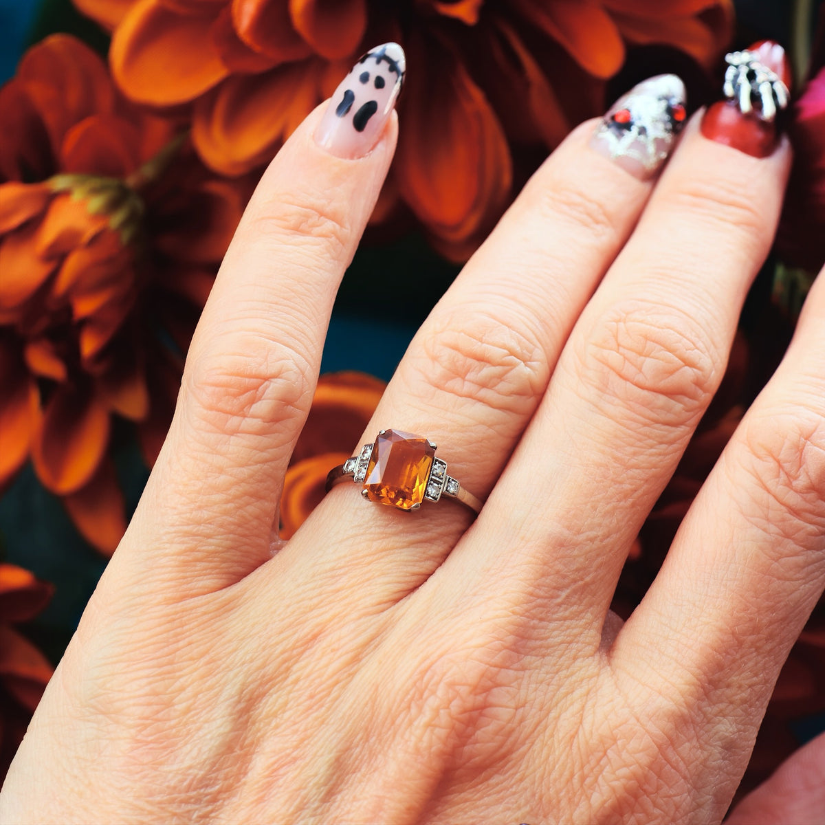 Vintage Art Deco Styled Citrine & Diamond Ring