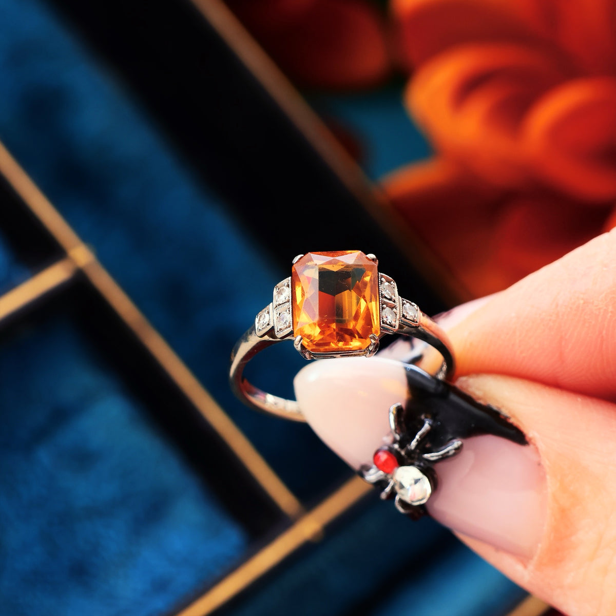Vintage Art Deco Styled Citrine & Diamond Ring
