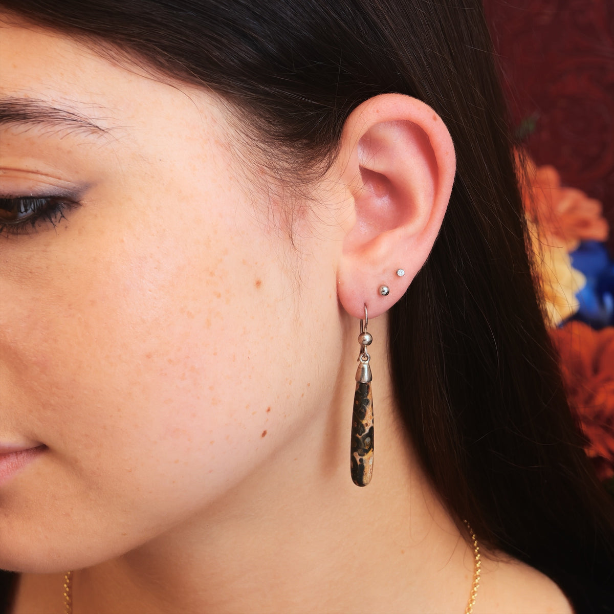 Vintage Leopard Skin Jasper Drop Earrings