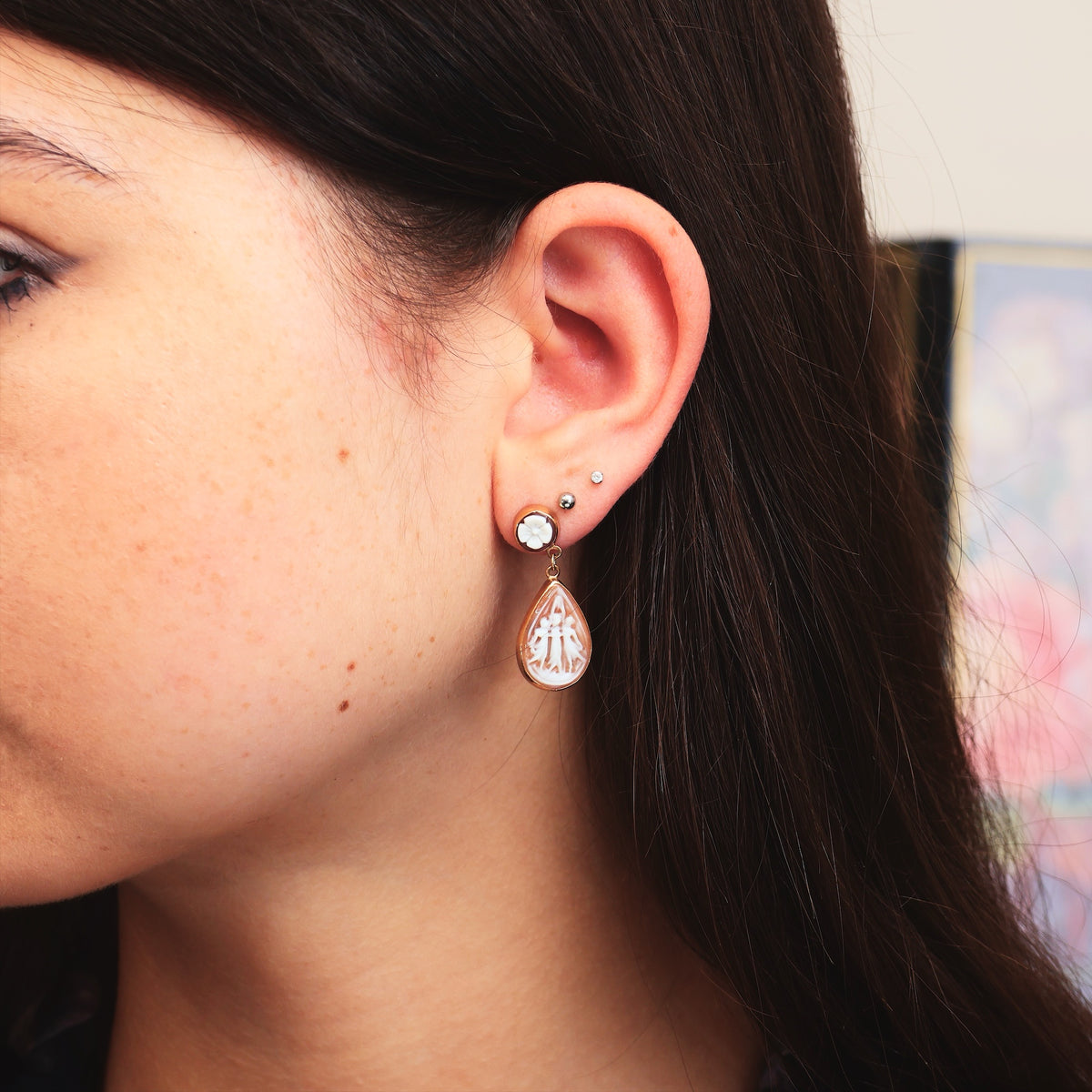 The Three Graces Classical Inspiration Shell Cameo Earrings
