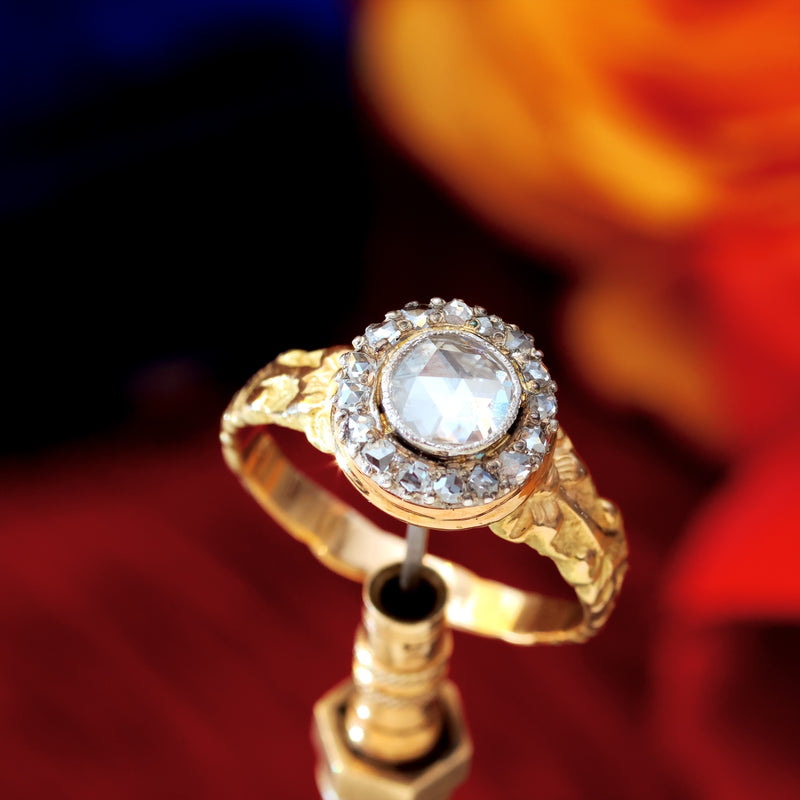 Gracious Antique Georgian Rose Cut Diamond Cluster Ring
