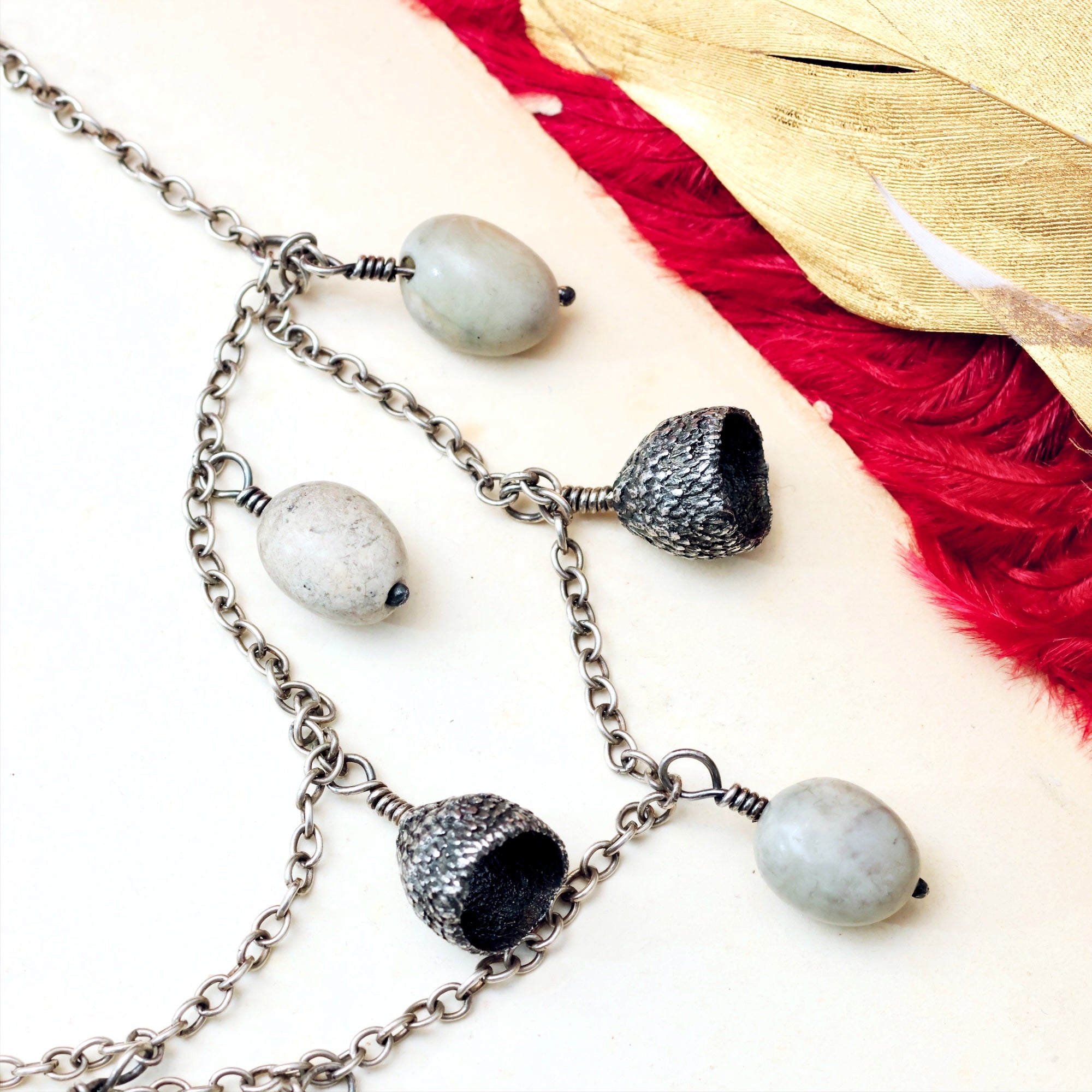Vintage Mid Century Silver Acorn Necklace Fetheray
