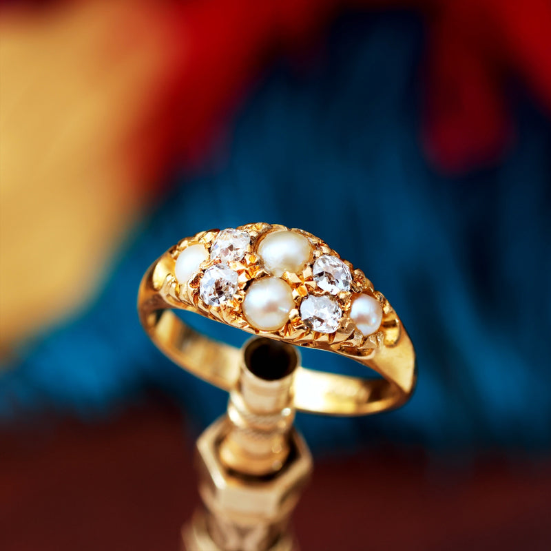 Antique Victorian 18ct Gold Diamond & Pearl Ring