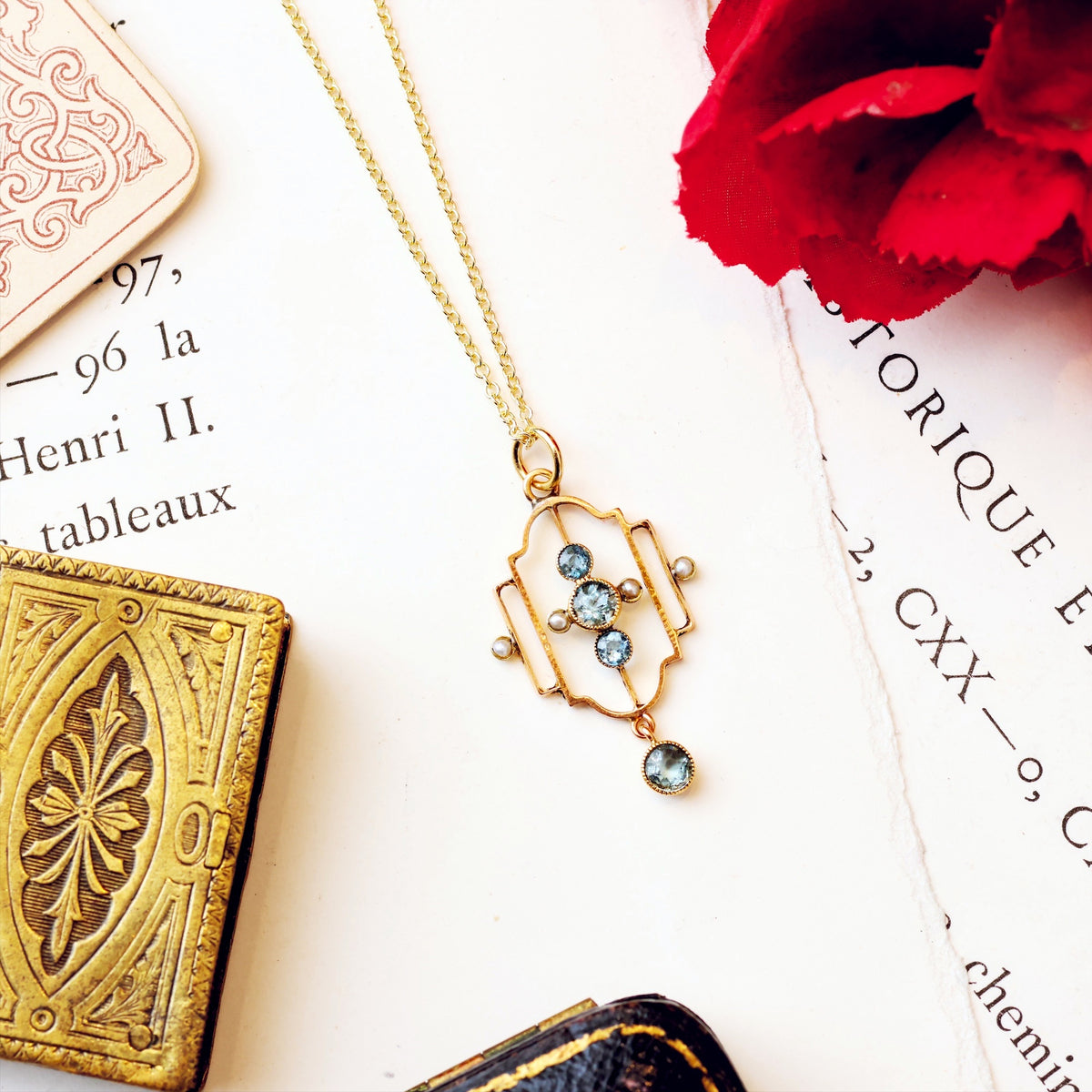 Antique Edwardian Topaz & Wild Pearl Pendant