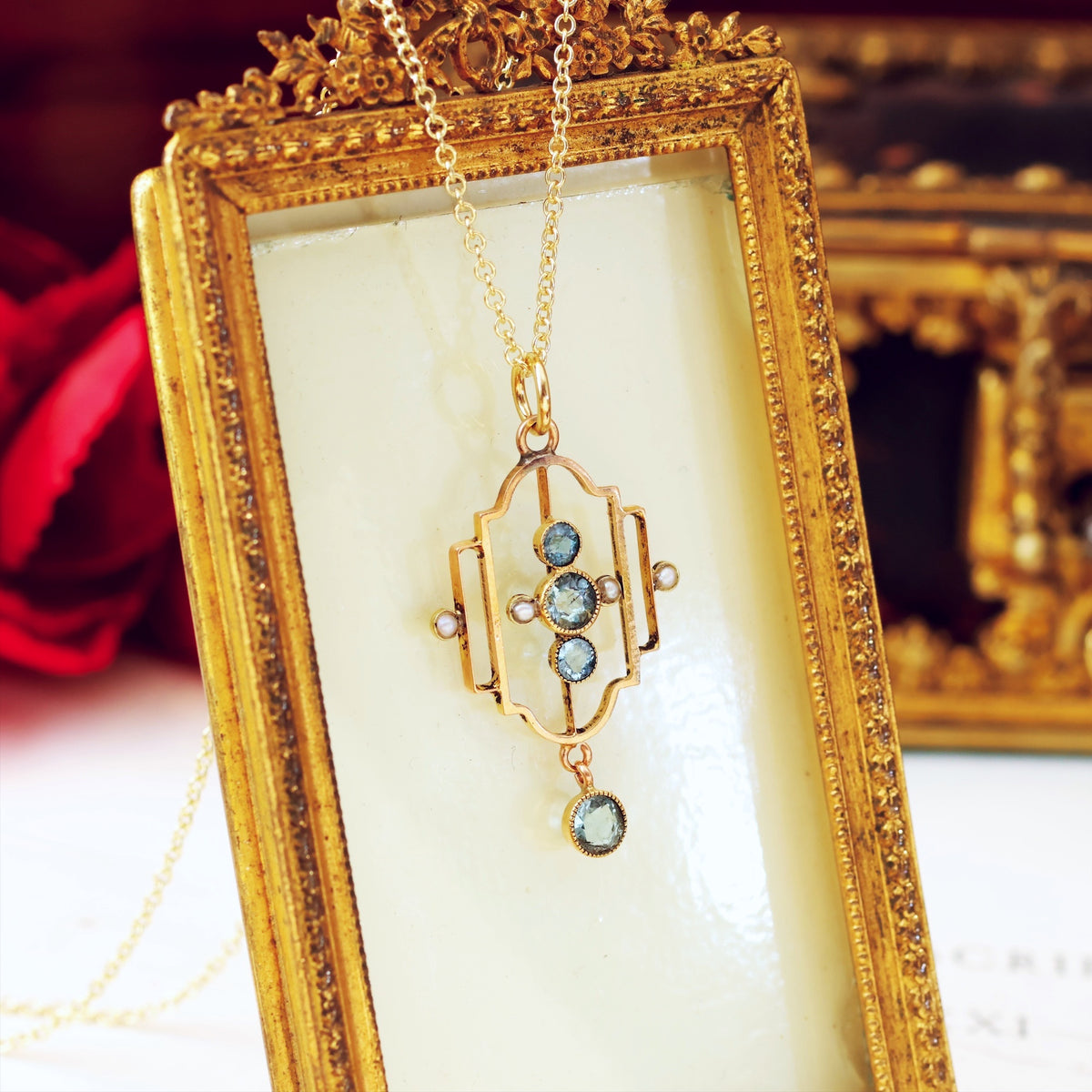 Antique Edwardian Topaz & Wild Pearl Pendant