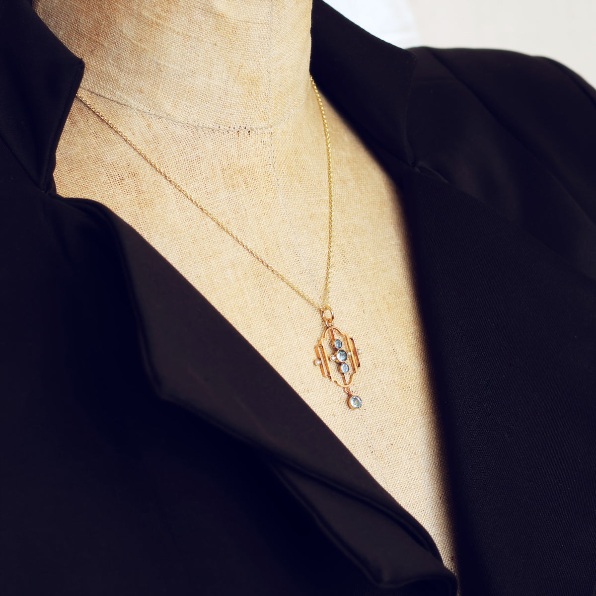 Antique Edwardian Topaz & Wild Pearl Pendant