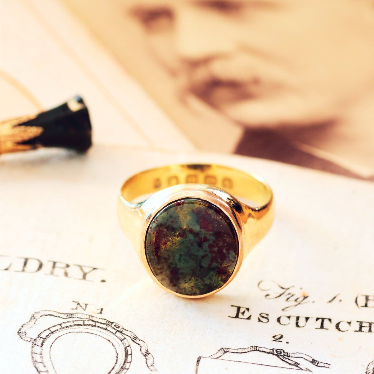 Antique Date 1887 Bloodstone Signet Ring