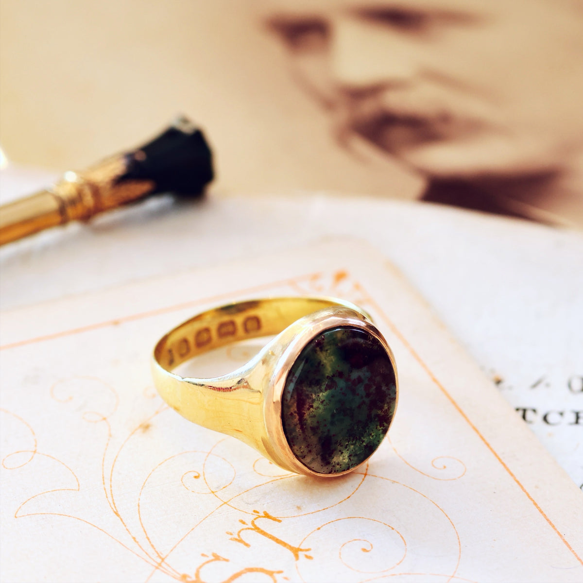 Antique Date 1887 Bloodstone Signet Ring