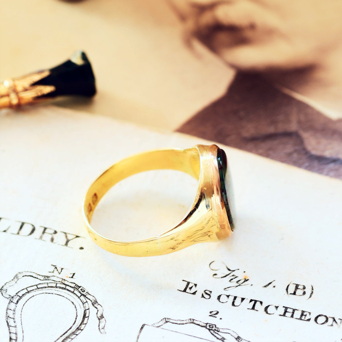 Antique Date 1887 Bloodstone Signet Ring