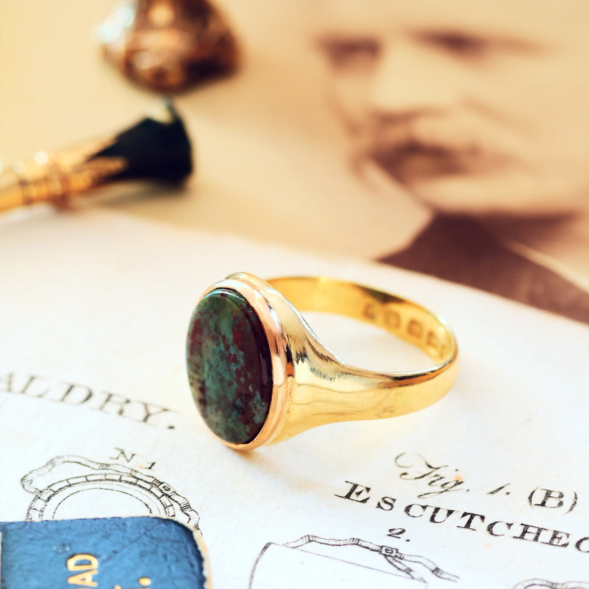 Antique Date 1887 Bloodstone Signet Ring