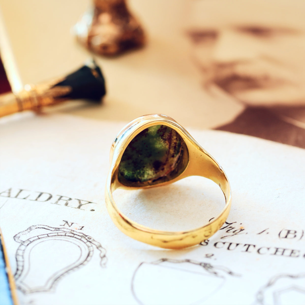 Antique Date 1887 Bloodstone Signet Ring