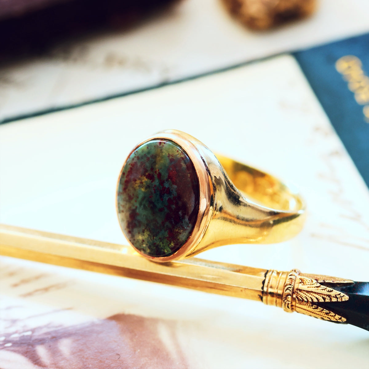 Antique Date 1887 Bloodstone Signet Ring