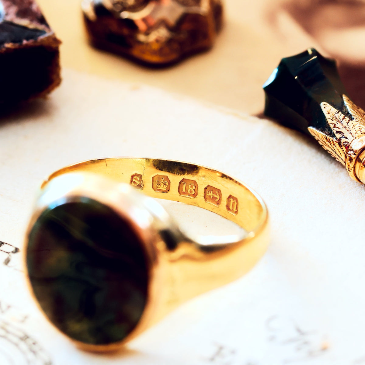 Antique Date 1887 Bloodstone Signet Ring