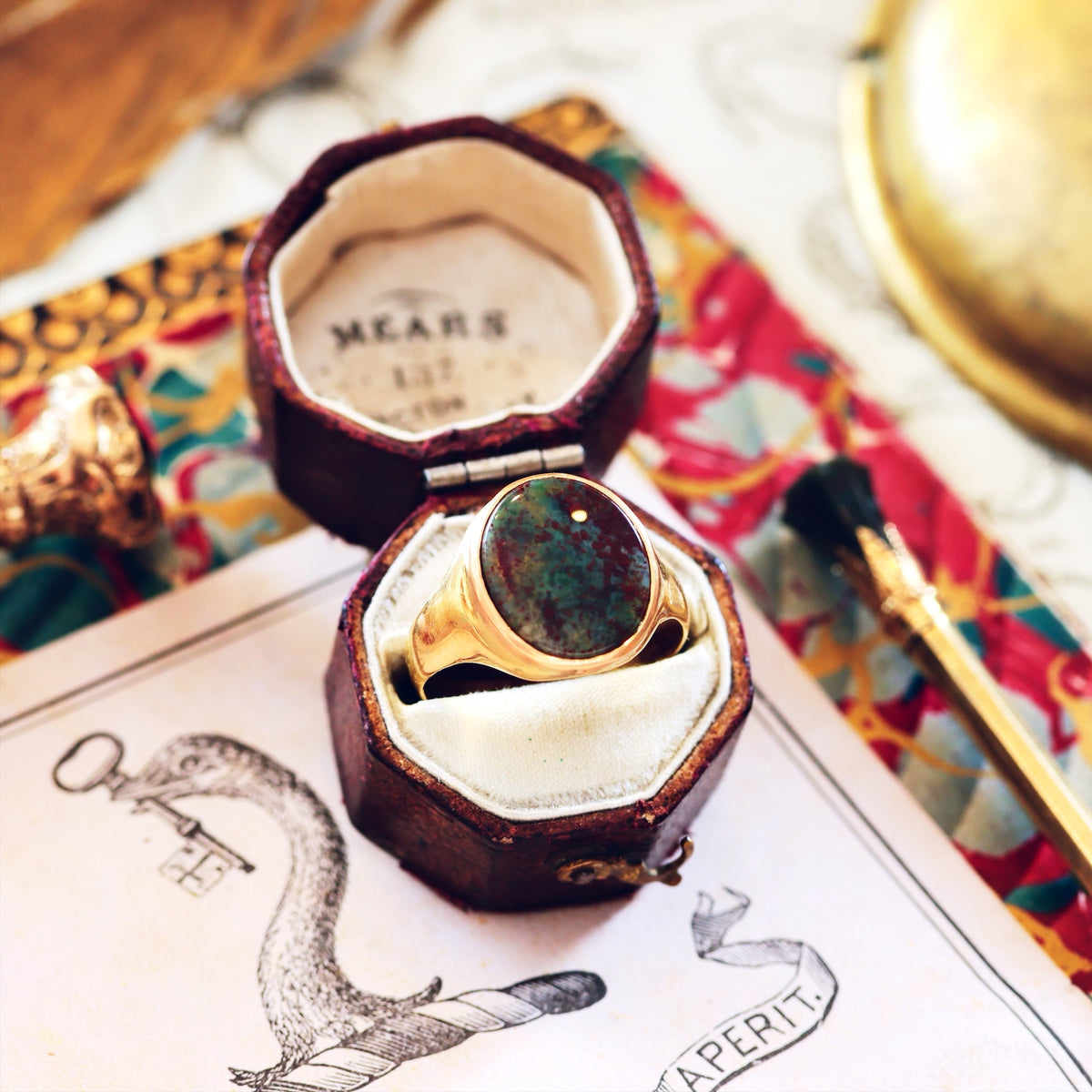 Antique Date 1887 Bloodstone Signet Ring