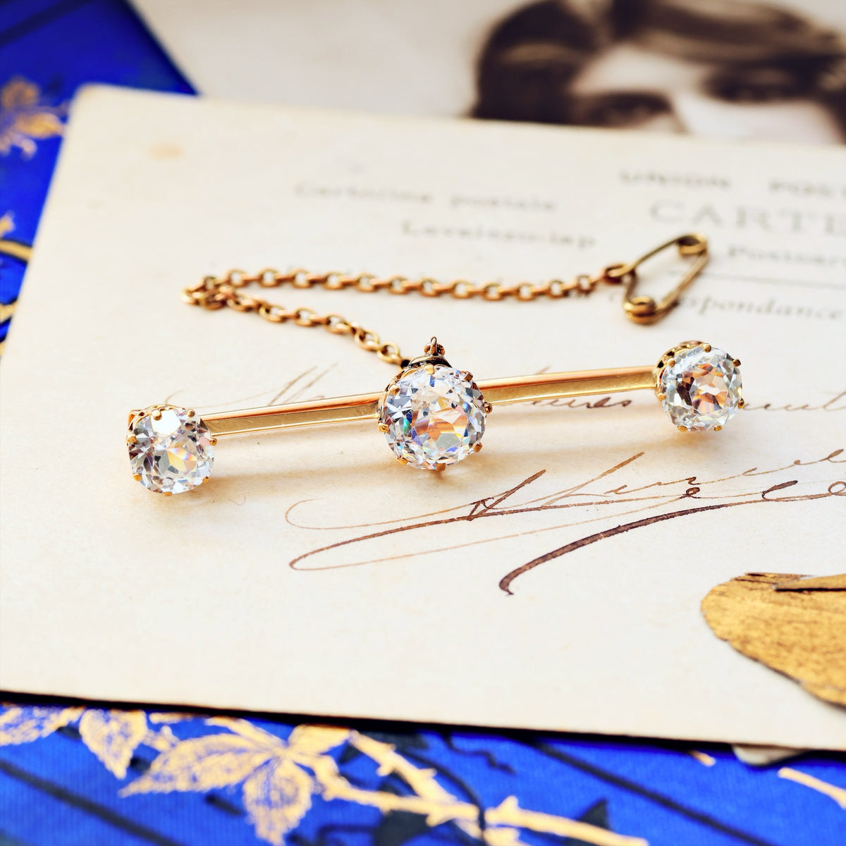 Antique Sparkle! Faceted Rock Crystal Bar Brooch