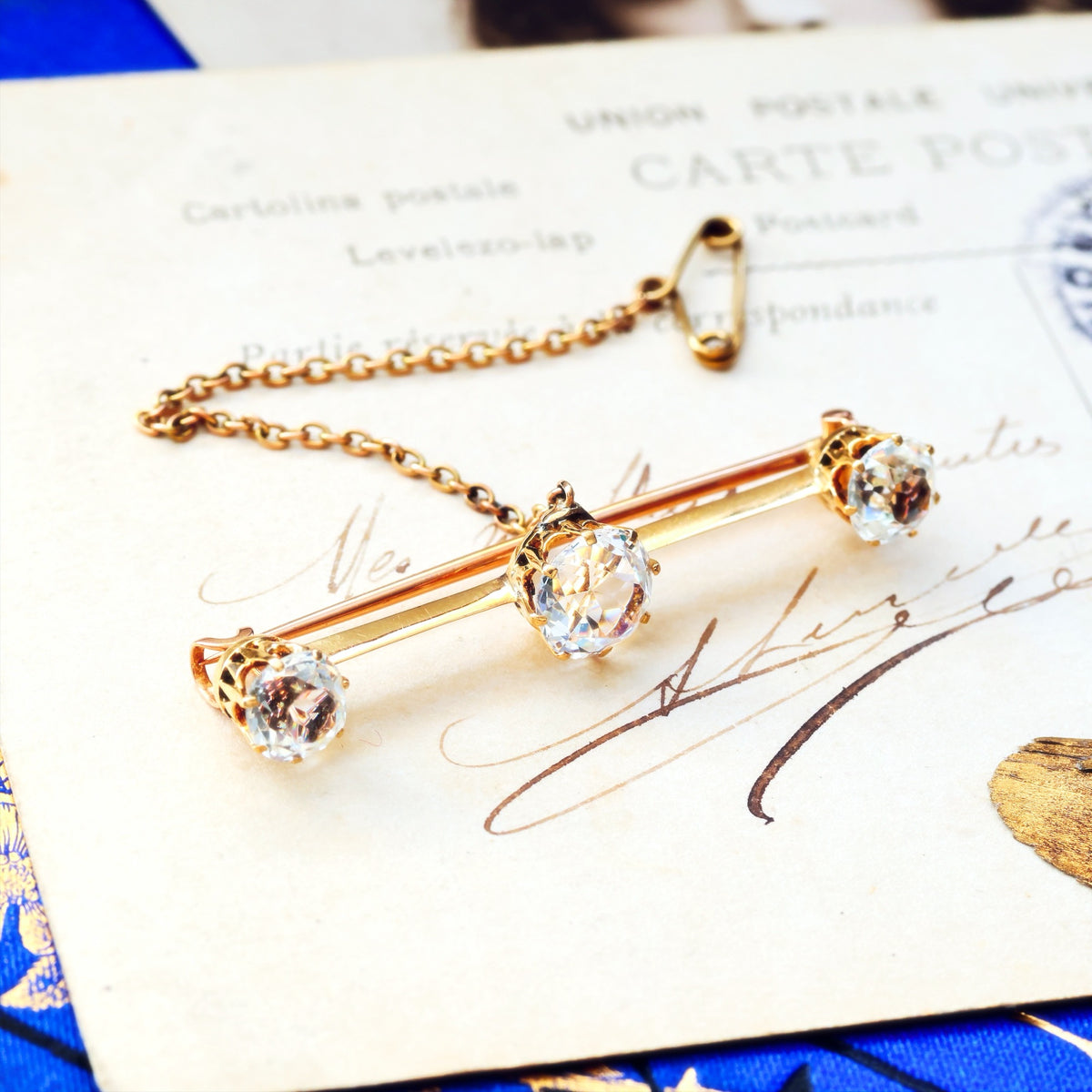 Antique Sparkle! Faceted Rock Crystal Bar Brooch