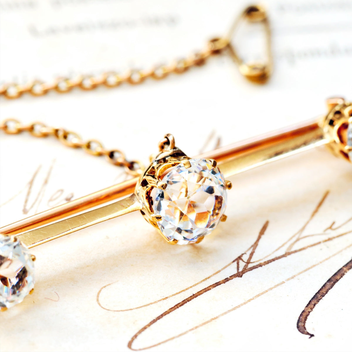 Antique Sparkle! Faceted Rock Crystal Bar Brooch