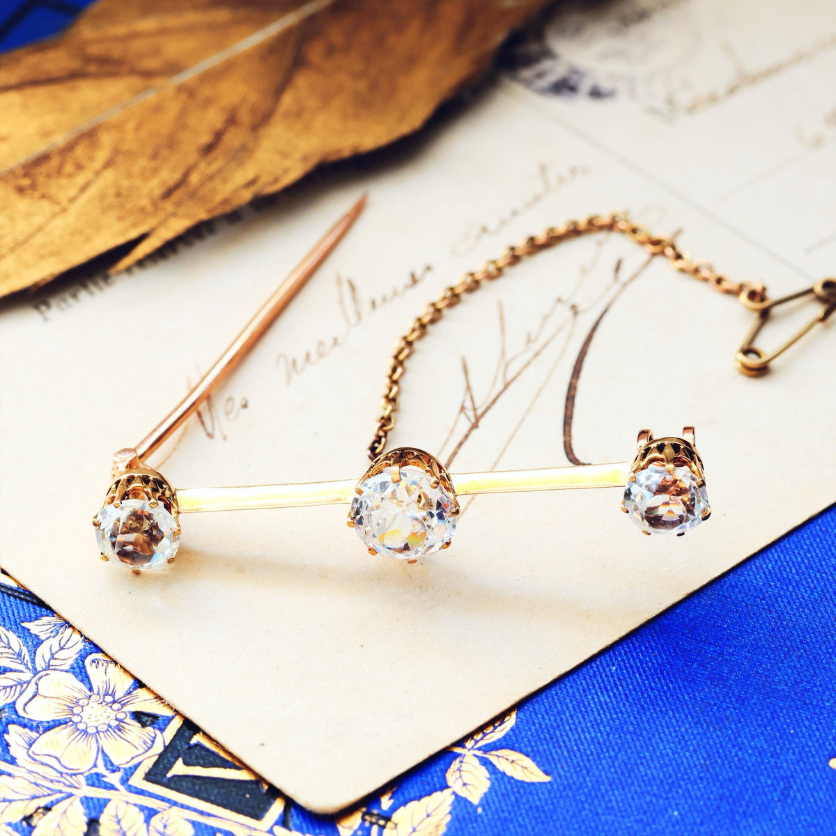 Antique Sparkle! Faceted Rock Crystal Bar Brooch