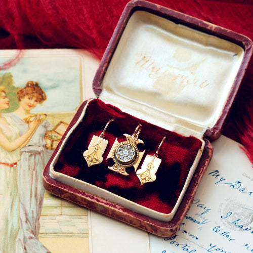 Antique 15ct Gold & Diamond Pendant & Earrings