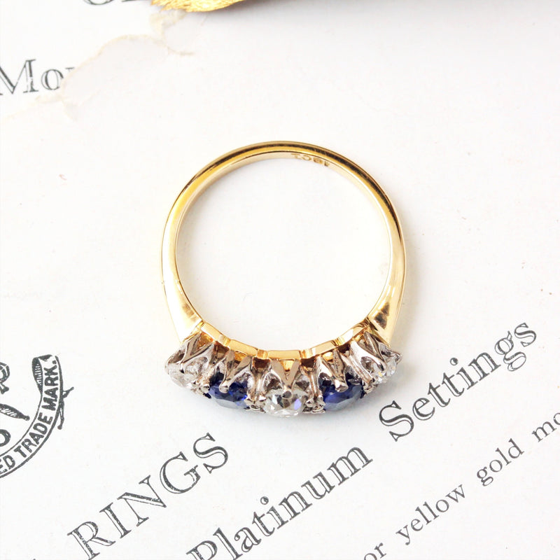 Vintage Deep Blue Sapphire & Diamond Ring