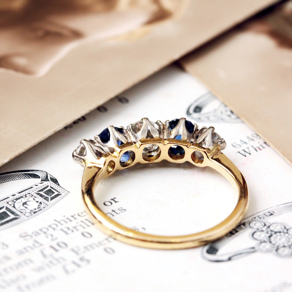 Vintage Deep Blue Sapphire Diamond Ring - Main Image