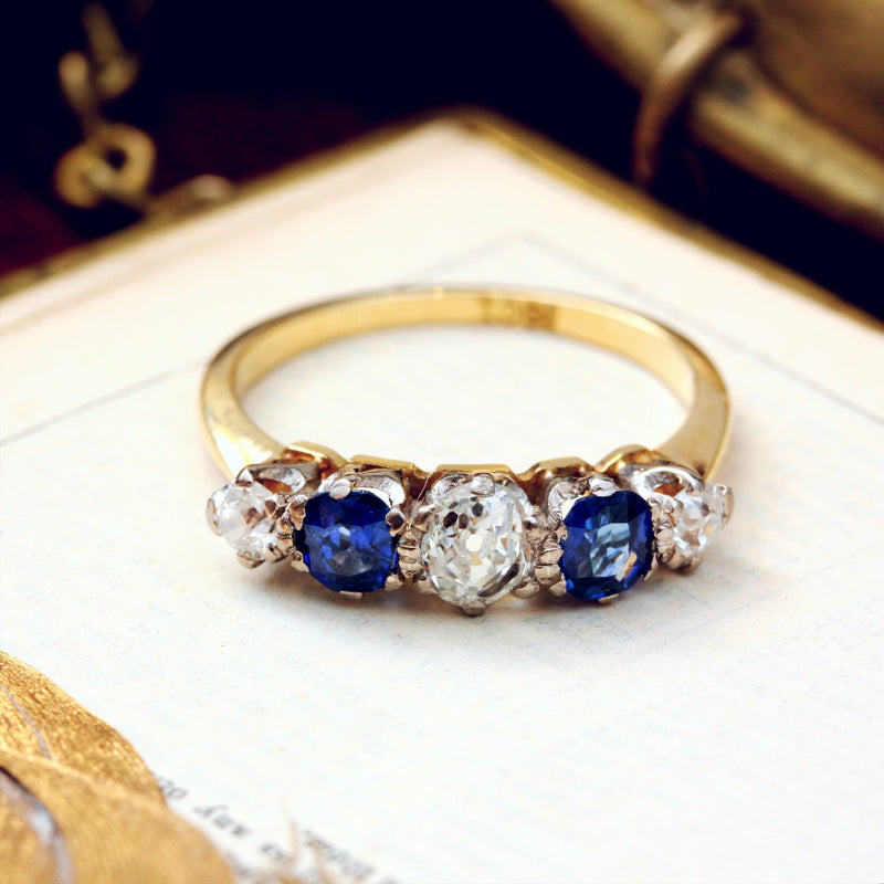 Vintage Five Stone Sapphire and Diamond Ring