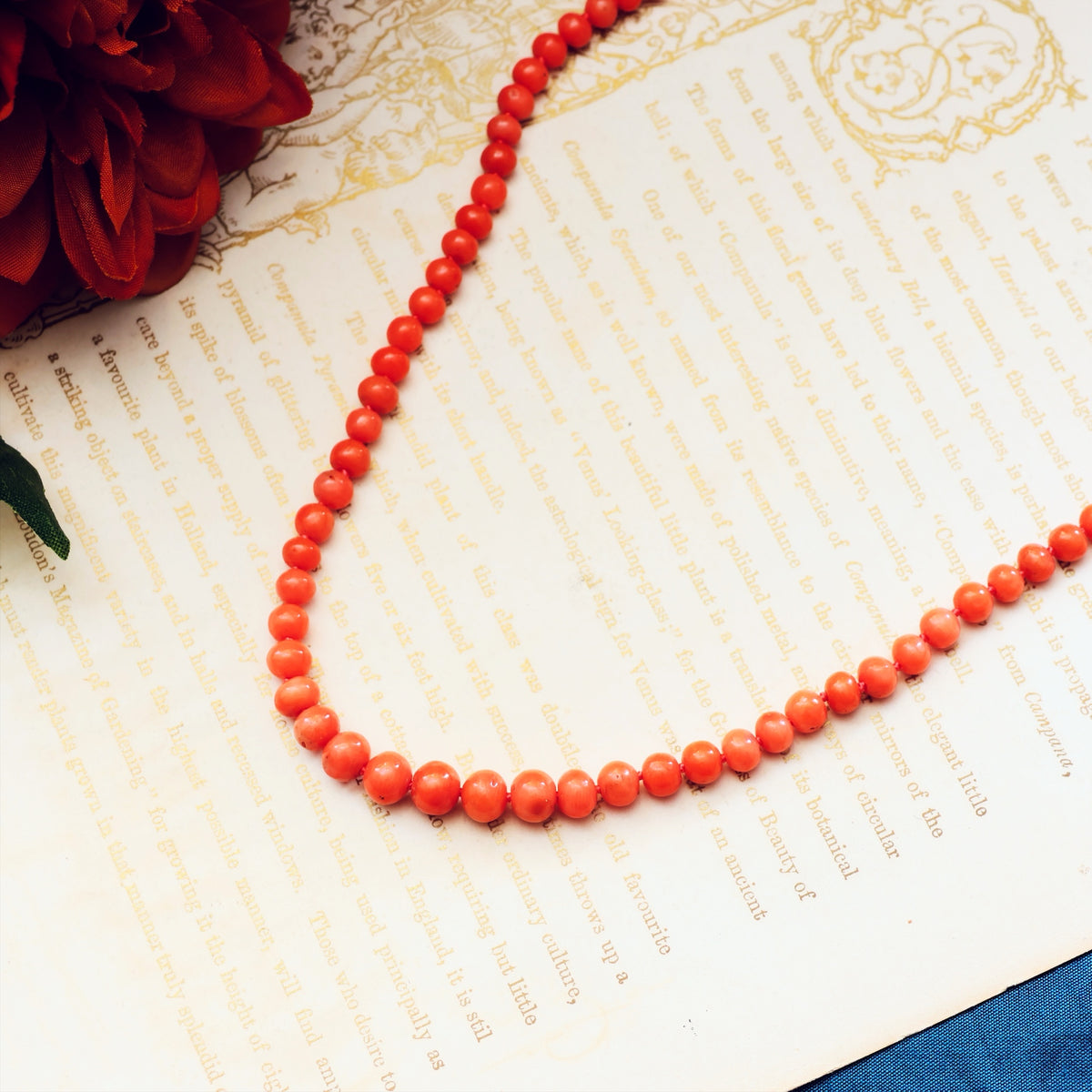 Beautiful Antique Graduated Italian Coral Necklace