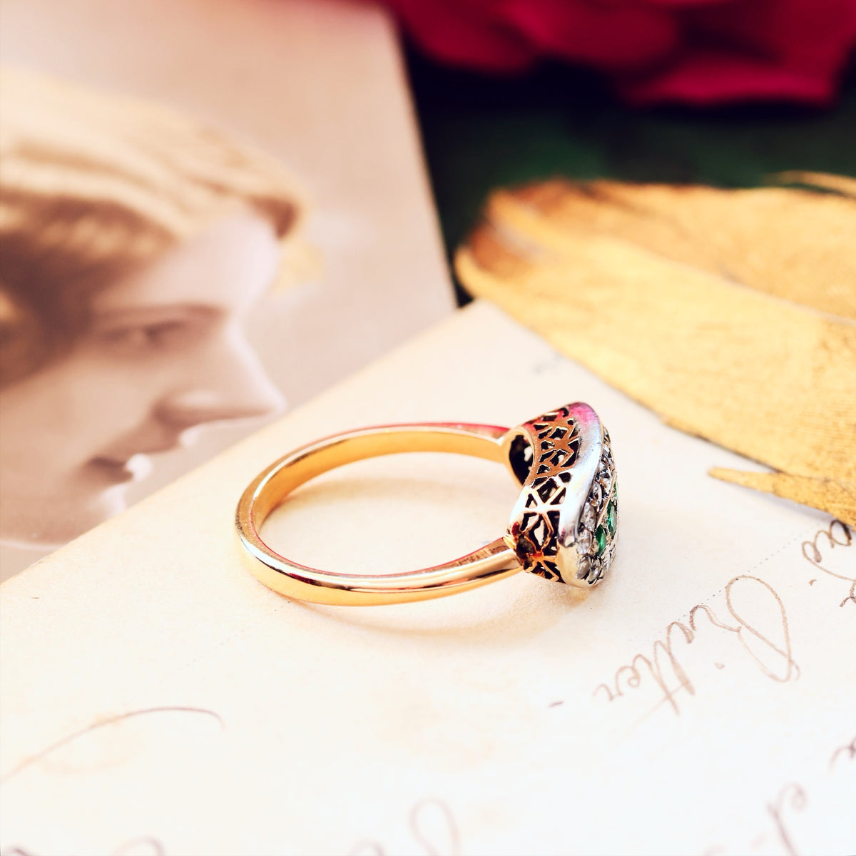 Delightful Vintage Elegance Emerald & Diamond Ring