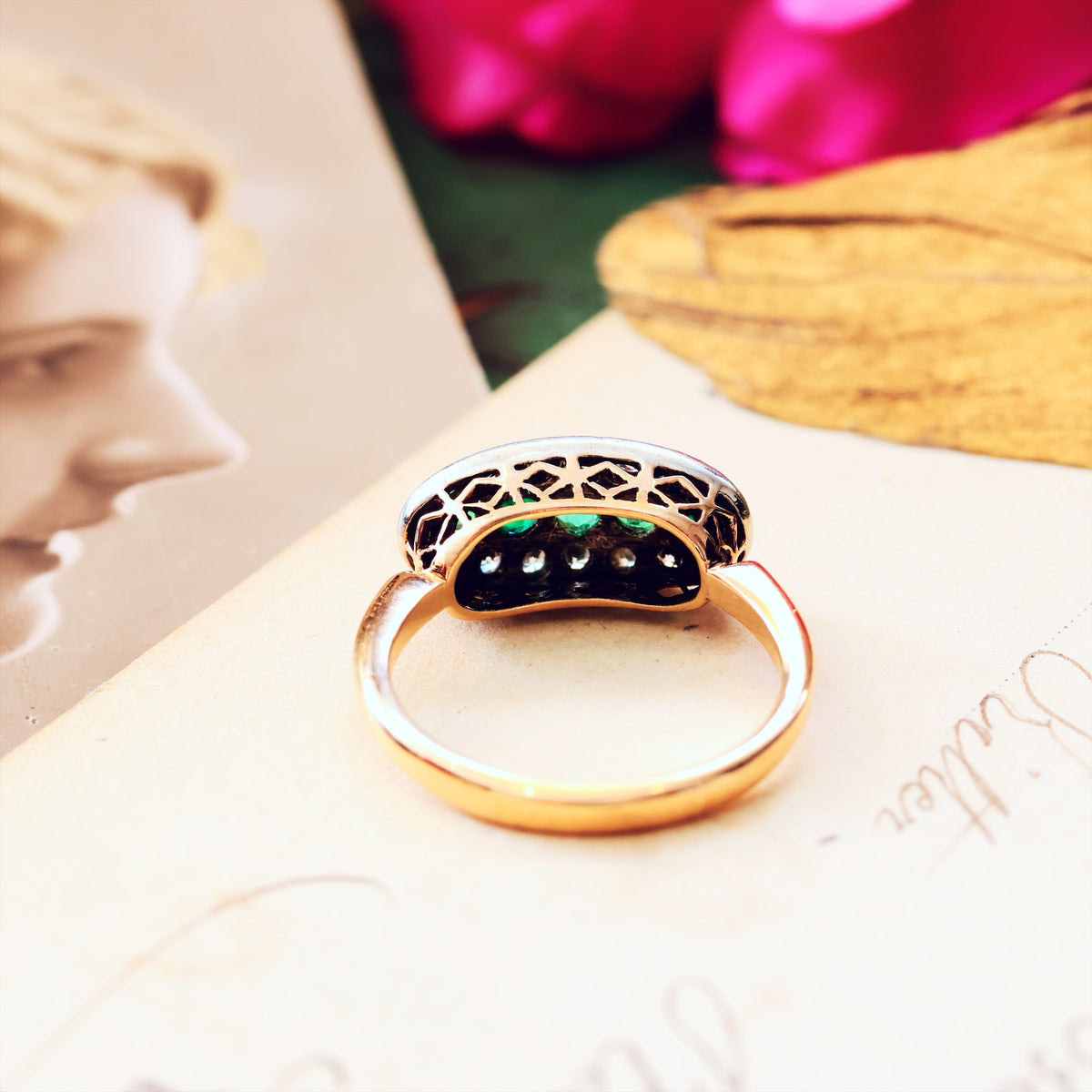 Delightful Vintage Elegance Emerald & Diamond Ring