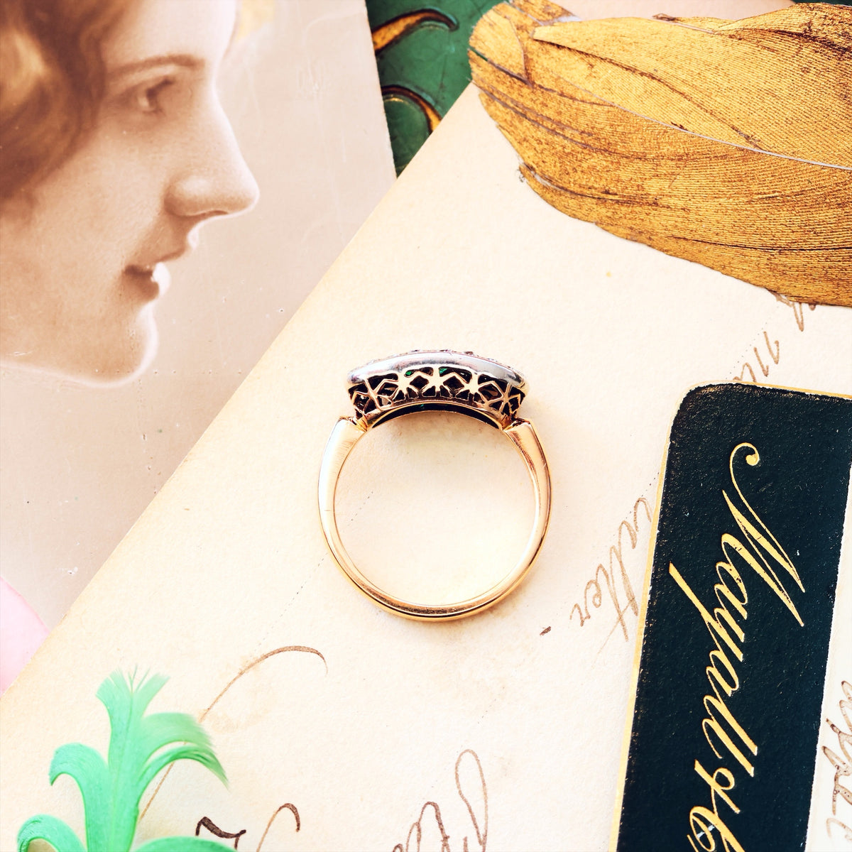 Delightful Vintage Elegance Emerald & Diamond Ring