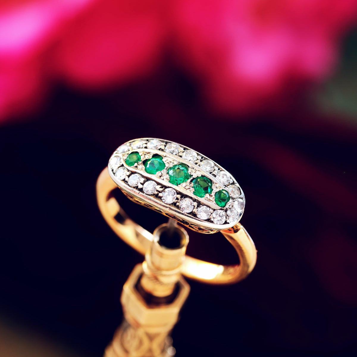 Delightful Vintage Elegance Emerald & Diamond Ring