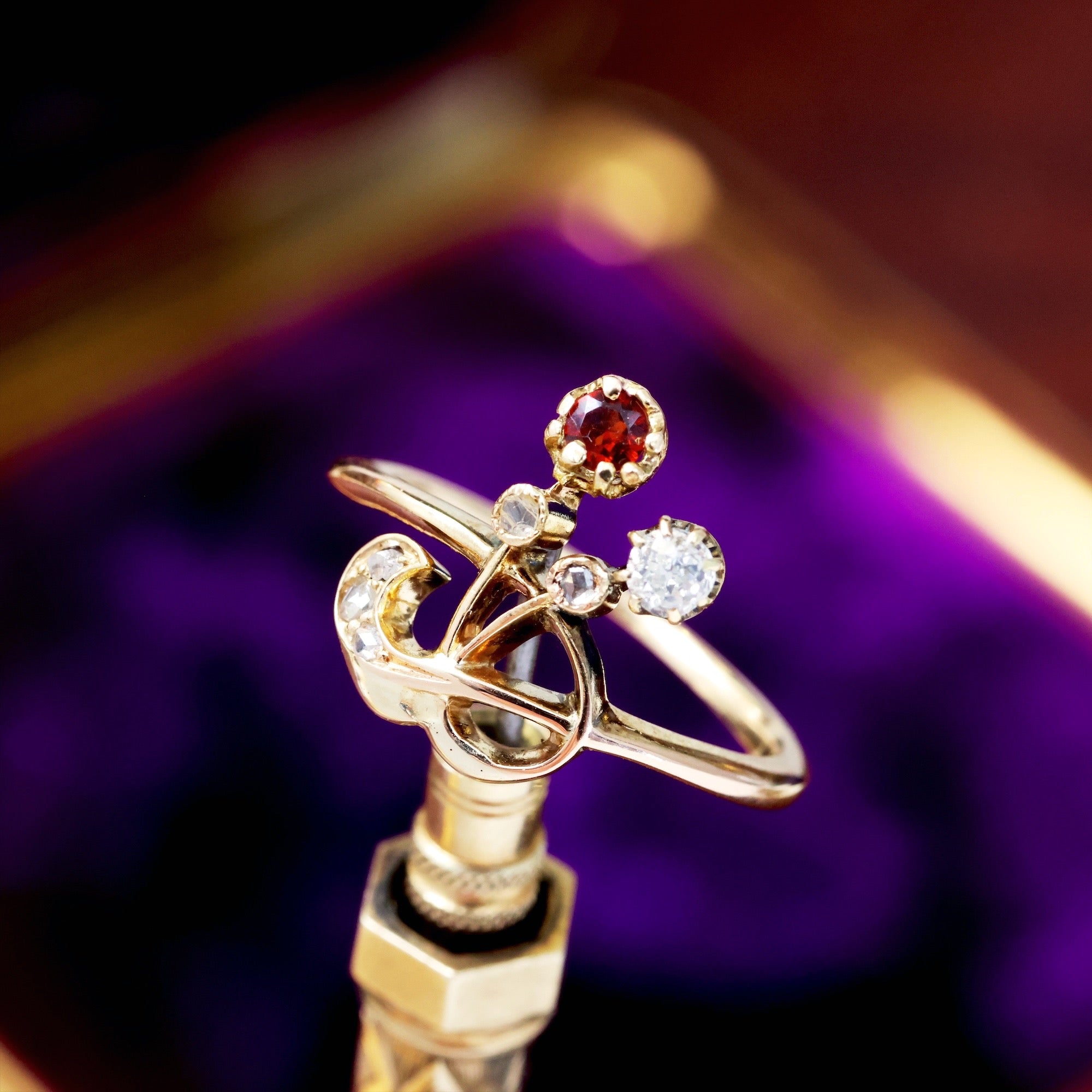 Antique Whimsy! Art Nouveau Diamond & Garnet Ring – Fetheray