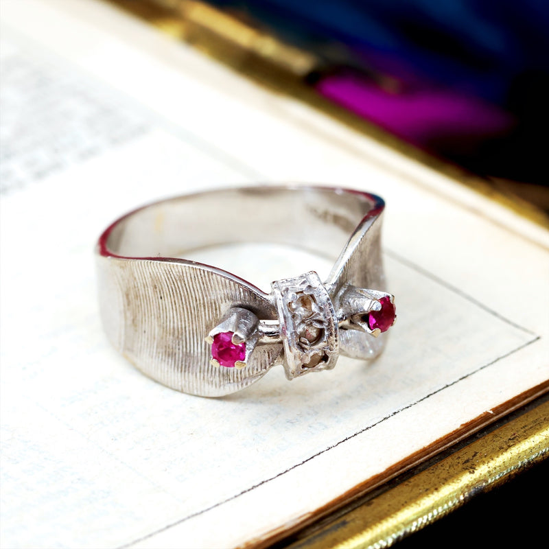 Exciting! Vintage 1960's Arezzo Ruby & Diamond Cocktail Ring