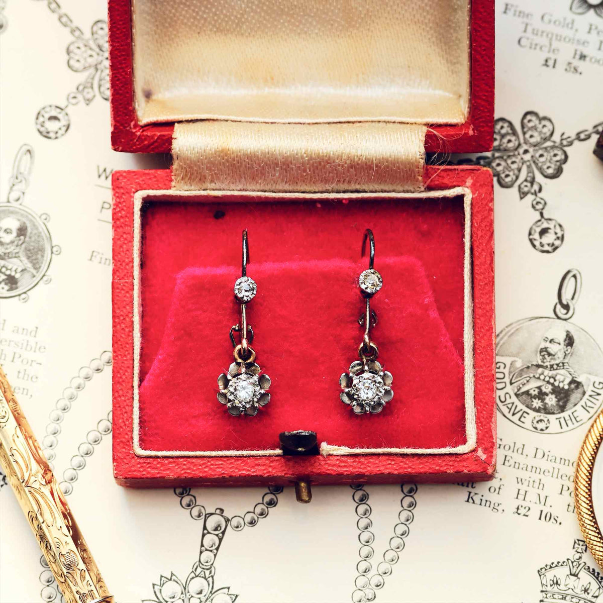 Vintage Continental Diamond Drop Earrings