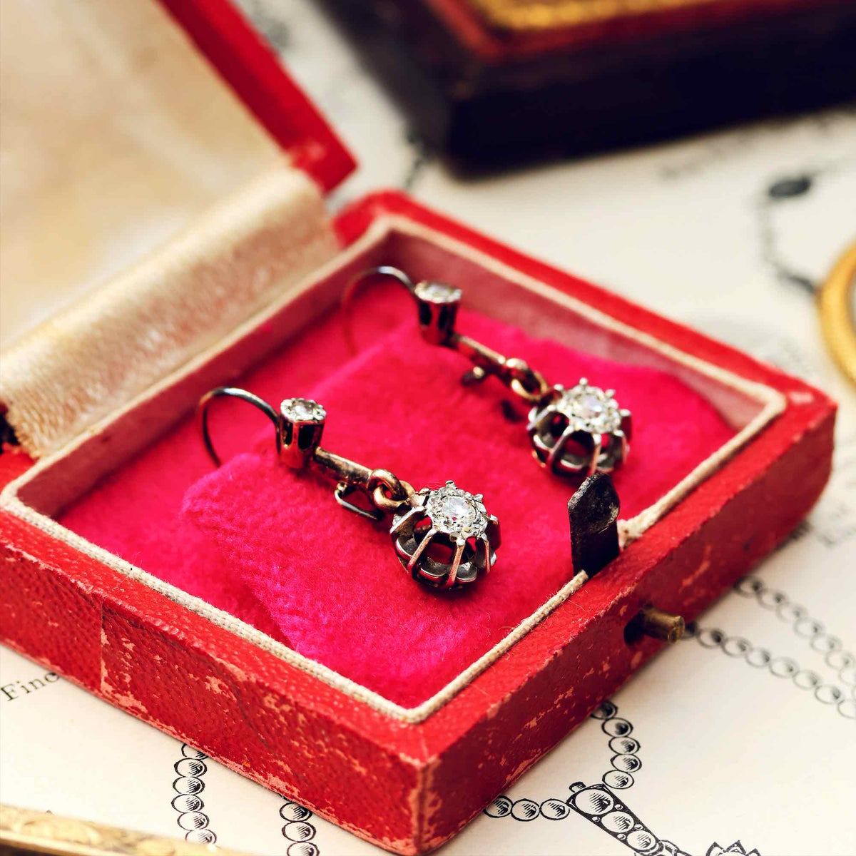 Vintage Continental Diamond Drop Earrings
