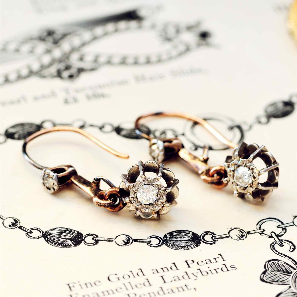Vintage Continental Diamond Drop Earrings