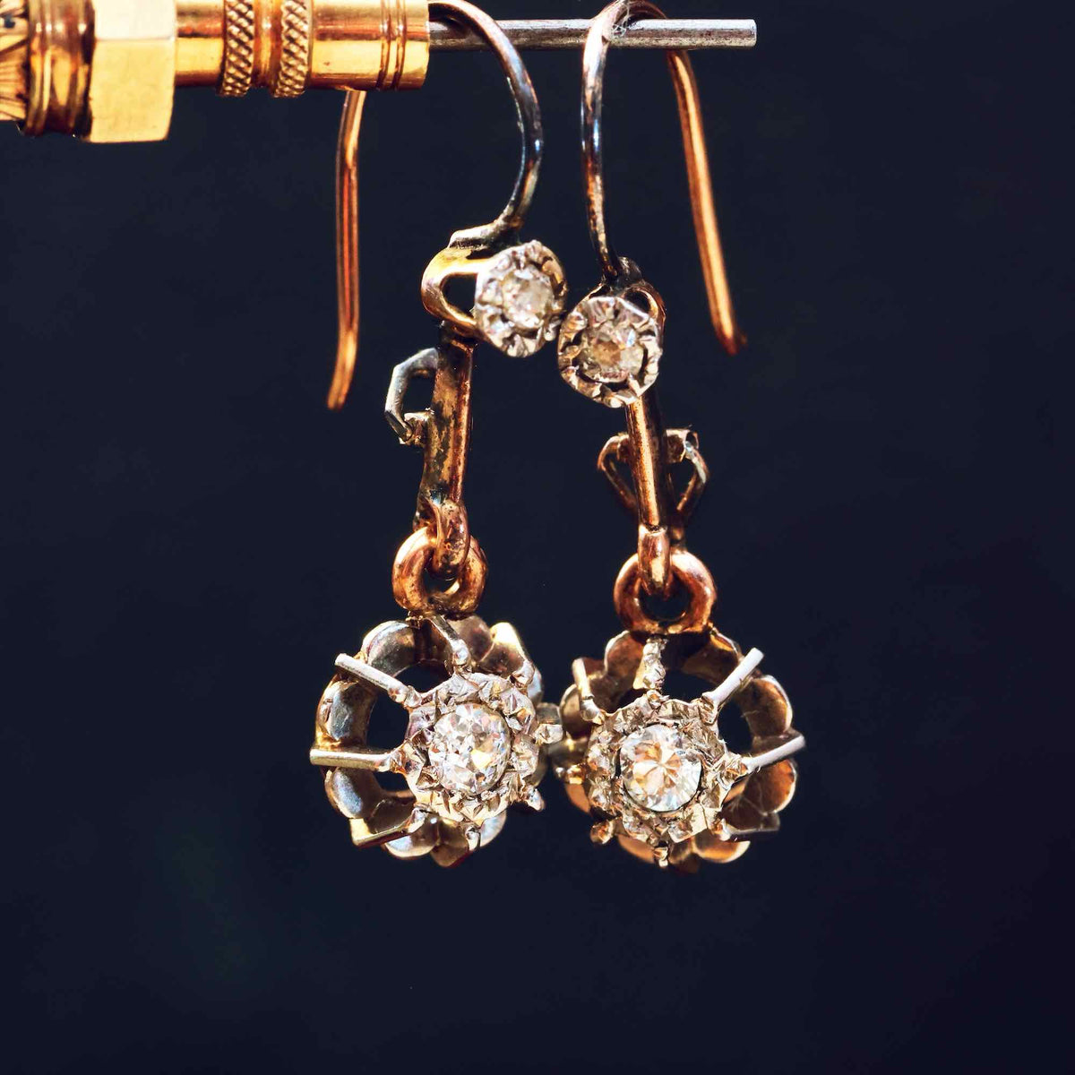 Vintage Continental Diamond Drop Earrings