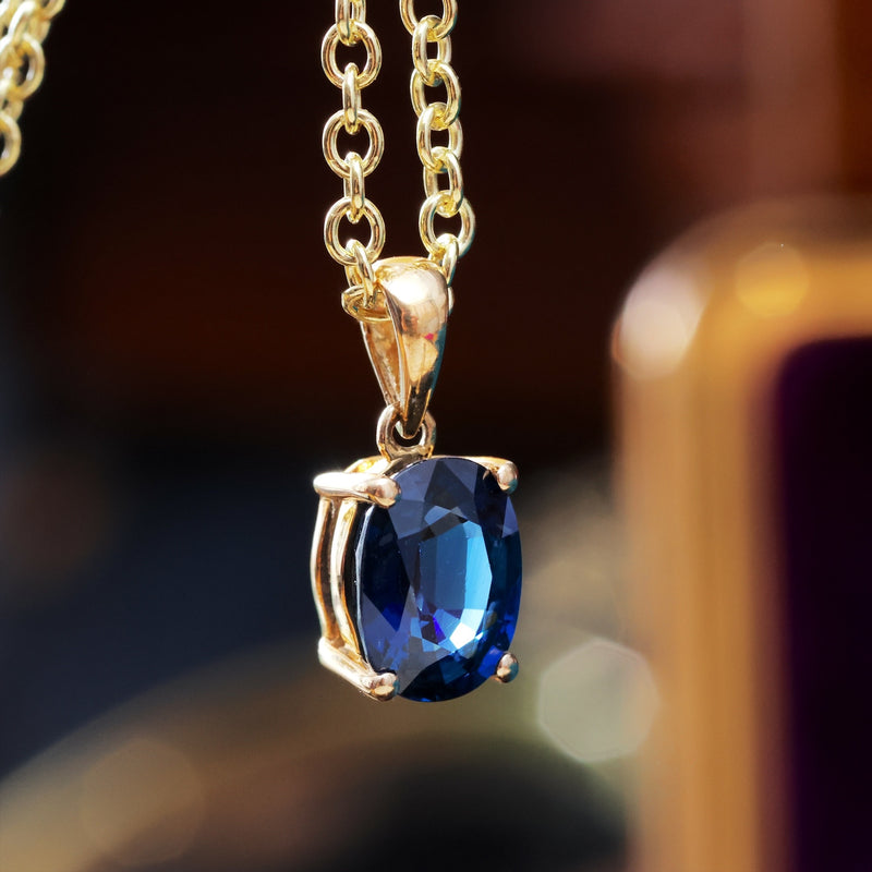 Minimalist Blue Sapphire & 9ct Gold Pendant