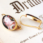 Vintage 18ct Gold Continental Enamel Earrings