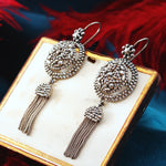 Quite Splendid!! Antique Tasselled Hand Cut Steel Earrings