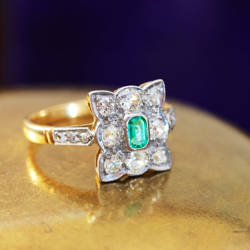 Most Desired Vintage Emerald & Diamond Cluster Ring