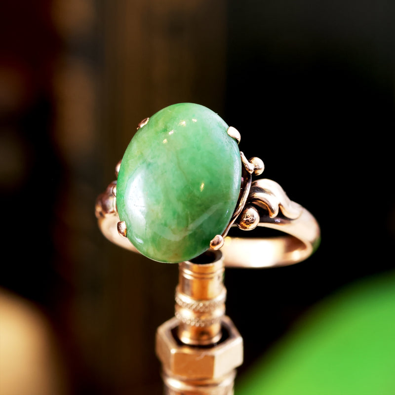 Art Nouveau 14ct Gold Jade Ring