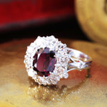Vintage Deep Wine Ruby & Diamond Cluster Ring