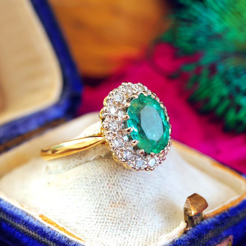 Super GLAM Date 1973 Emerald & Diamond Cocktail Ring