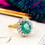 Vintage Date 1973 Emerald & Diamond Cocktail Ring
